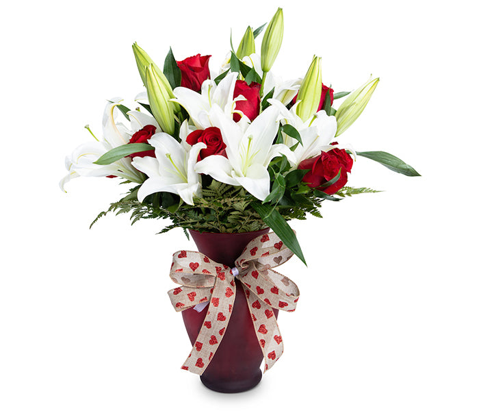 12 Red Roses with White Lilies