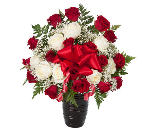 24 Red & White Roses