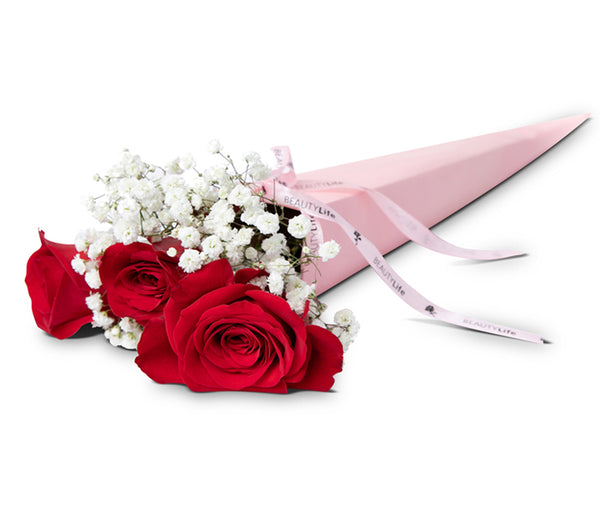 3 Red Roses Bouquet w/ Baby's Breath – Tai Flora Luxe