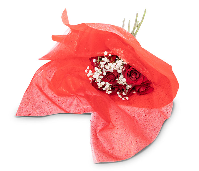 6 Red Roses Wrapped Bouquet w/ Baby's Breath