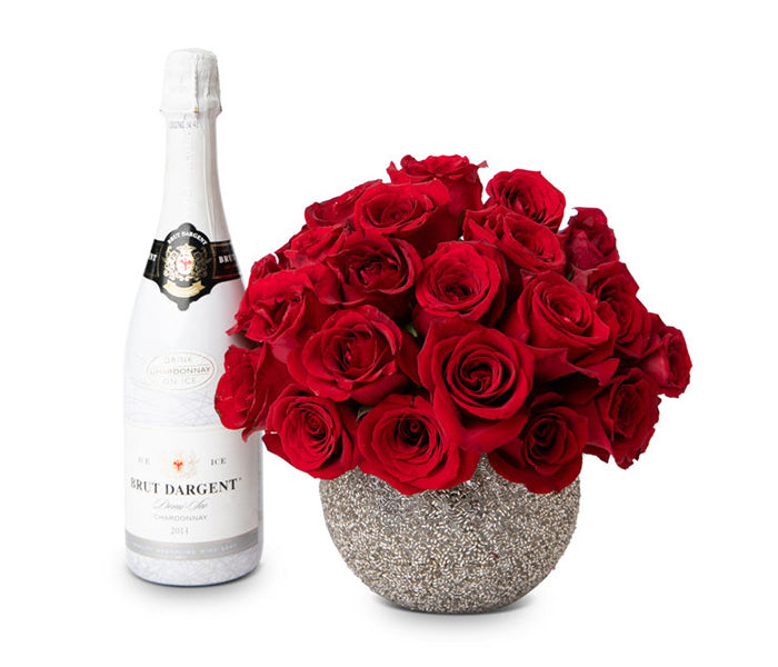 24 red rose arrangement with Brut Dargent.