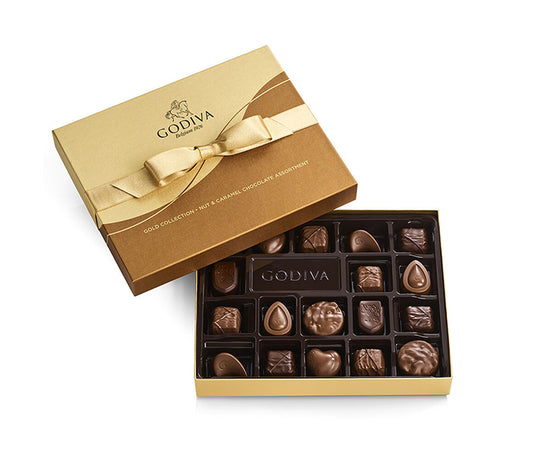 Godiva: Nut and Caramel Gift Box, Gold Ribbon, 18 pc