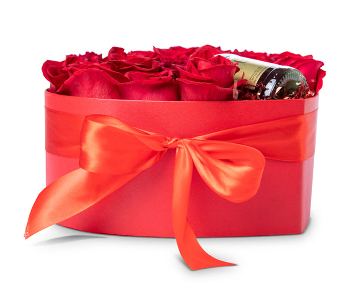 Large Heart Box with 23 Red Roses and a Small Verdi