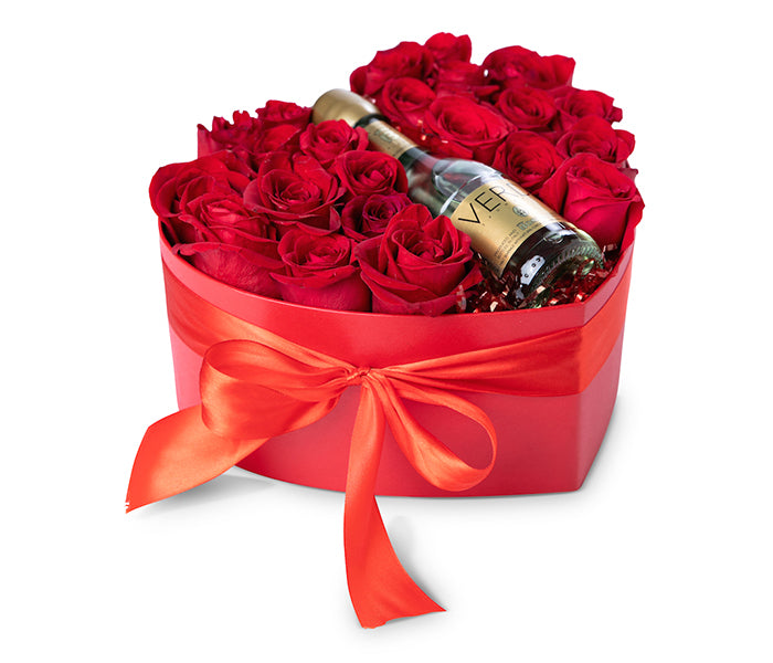 Large Heart Box with 23 Red Roses and a Small Verdi