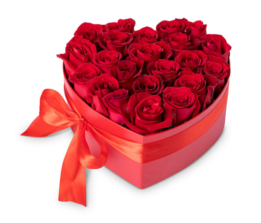 Medium Heart Box with 23 Red Roses.